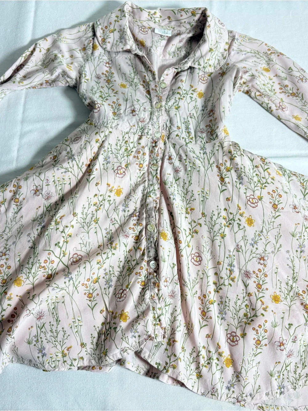 Hust and Claire Pink yellow Floral Button-Front long sleeve Dress age 5.